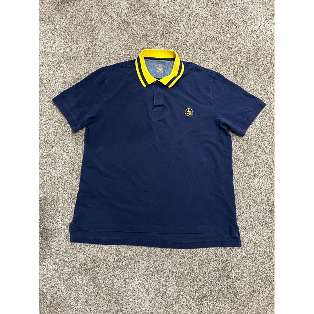 Chaps Mens XL Navy Blue Yellow Contrast Collar Anchor Crest Polo Shirt Cotton